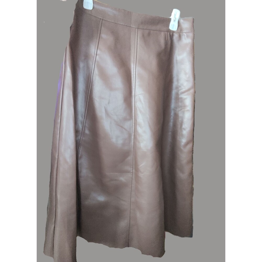 Fashion Nova Brown Faux Leather Long Skirt with Raw Edge Hem